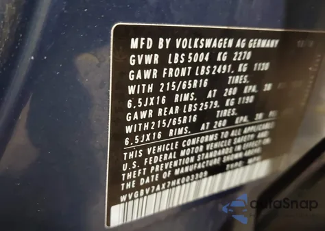 2017 Volkswagen Tiguan 2.0T S из США, поврежденный, VIN WVGBV7AX7HK003309